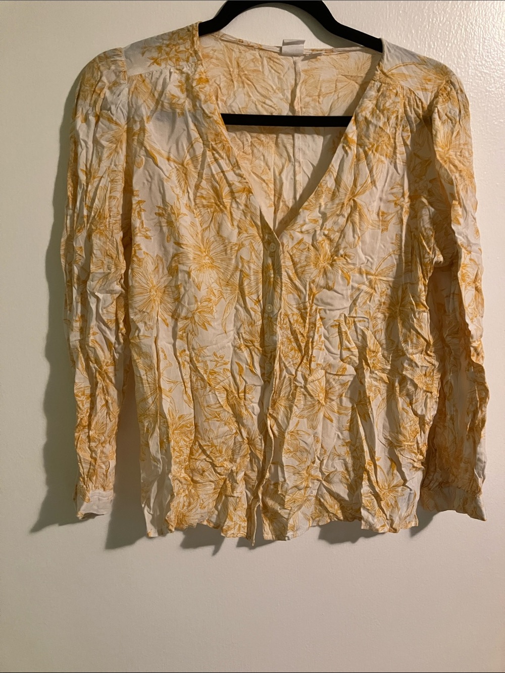 GAP White Button-Front Blouse with Yellow Floral Print